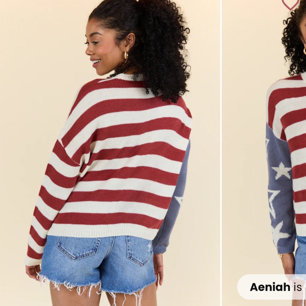 NWOT pink Lily starry eyes Stars and Stripes USA flag crewneck sweater small - Picture 3 of 9
